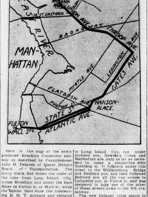 "Newest Crosstown Subway Plan Follows Throop Ave. to Gates Thence Downtown" Brooklyn Daily Eagle 01/03/1925