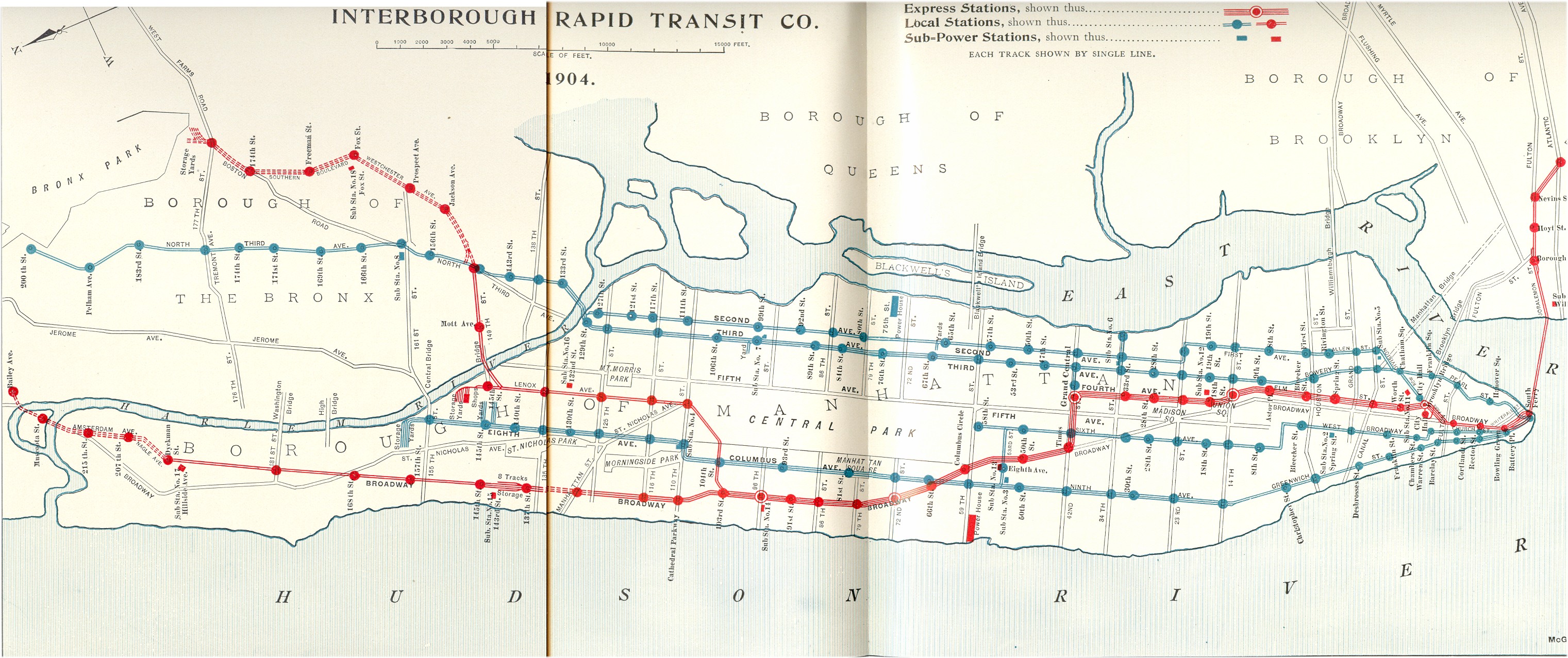 IRT map of Subway and Elevated Lines. 1904