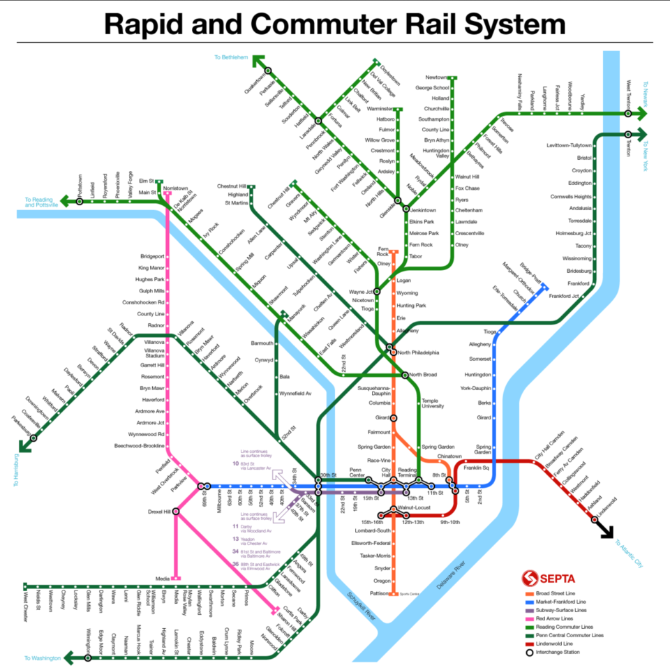 Undated map showing both regional rail and metro rail in the same style.