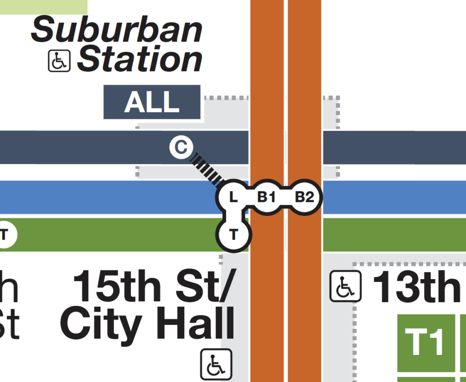 Close up of my SEPTA map showing station labels.