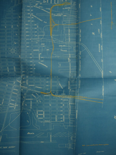 Undated blueprint of the Hudson & Manhattan Railroad showing proposed lines (white).