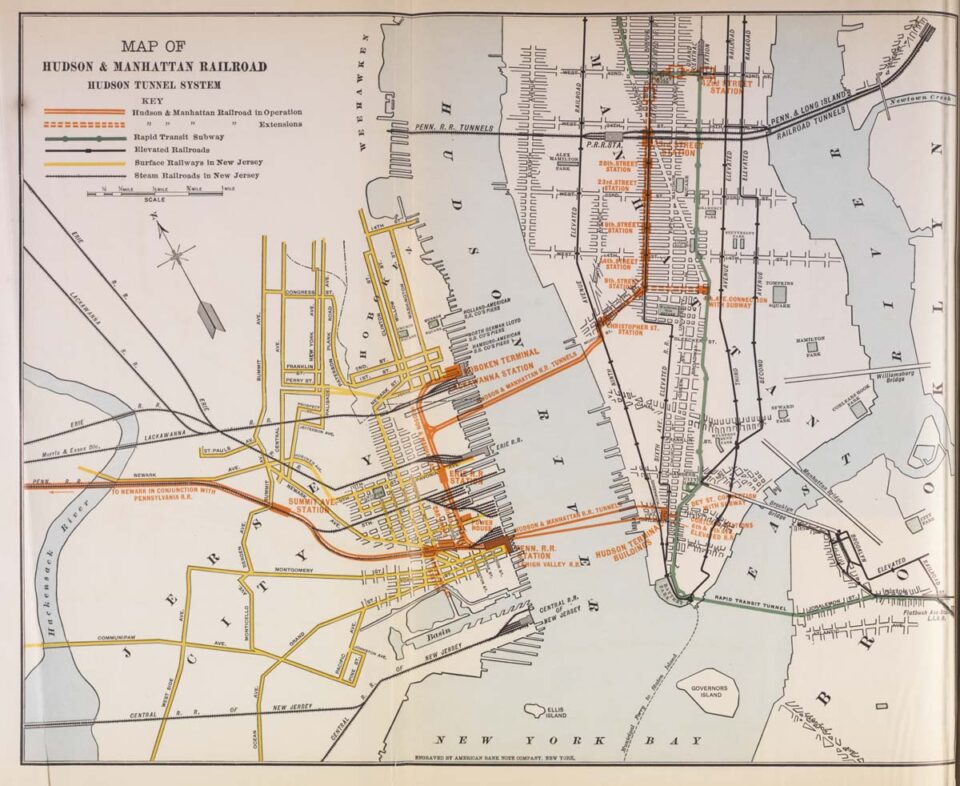 Map of the Hudson & Manhattan Railroad System